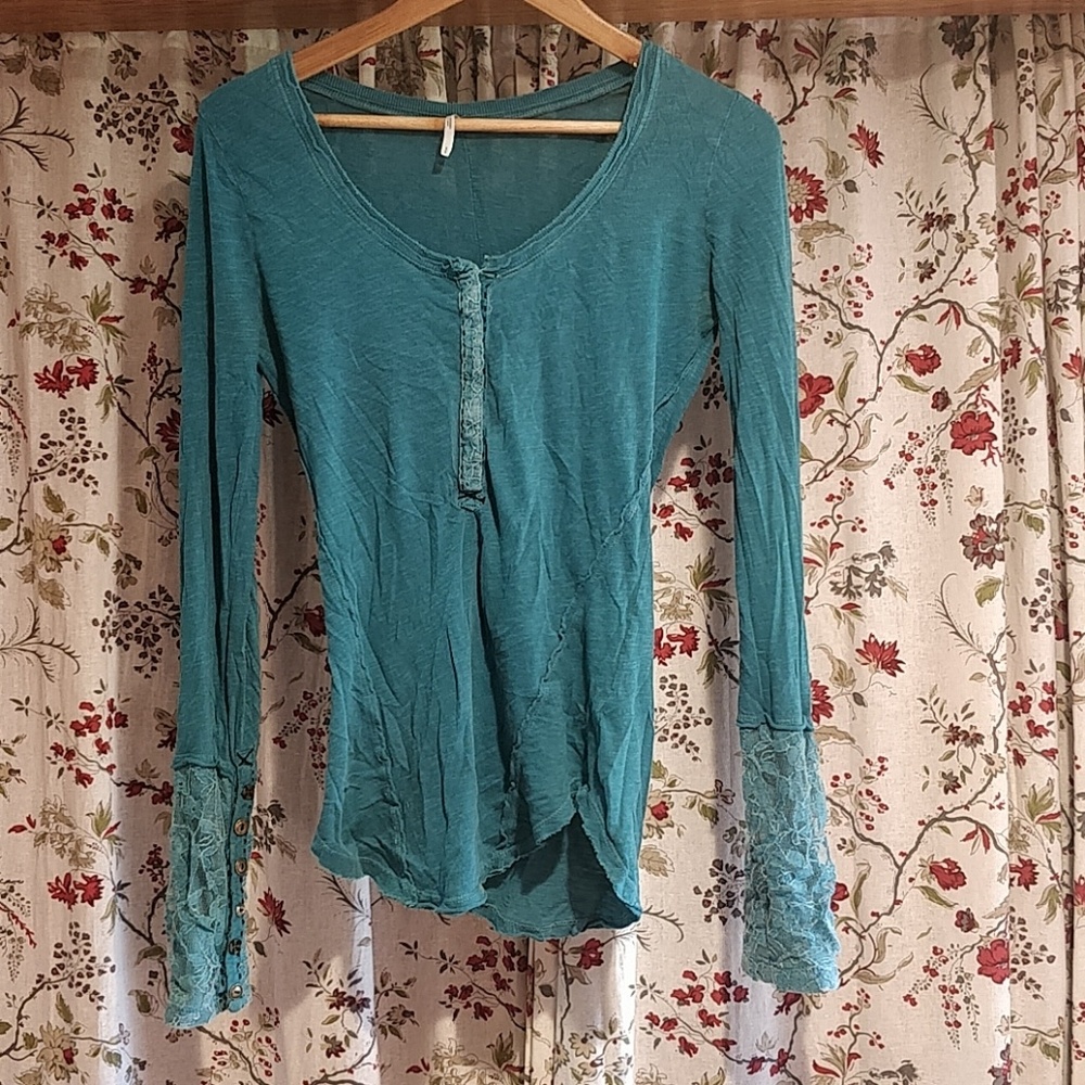 Free People Lace sleeve Henley